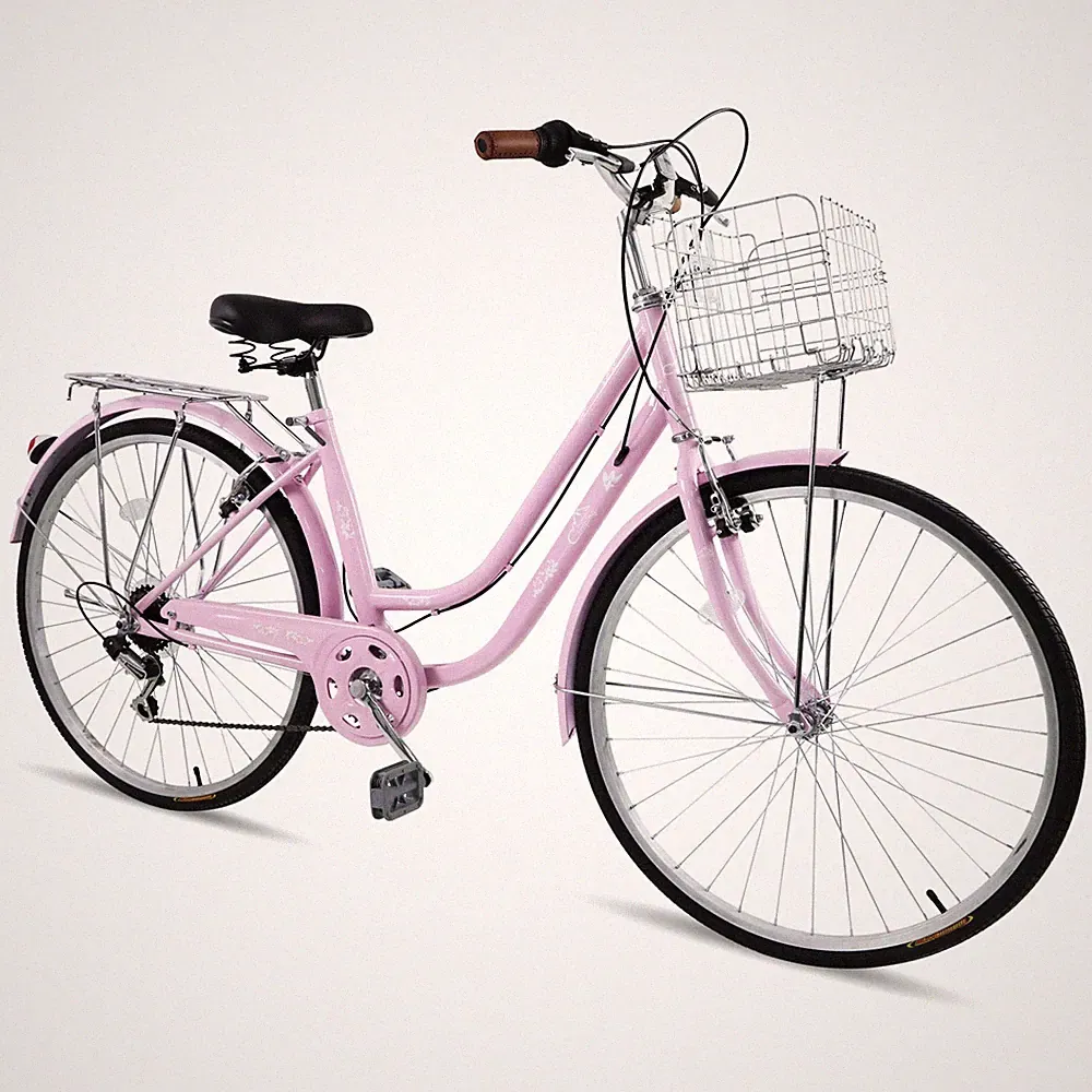 26in Ladies Beach Cruiser Bike High Carbon Steel Bicycle 7 Speeds with Basket