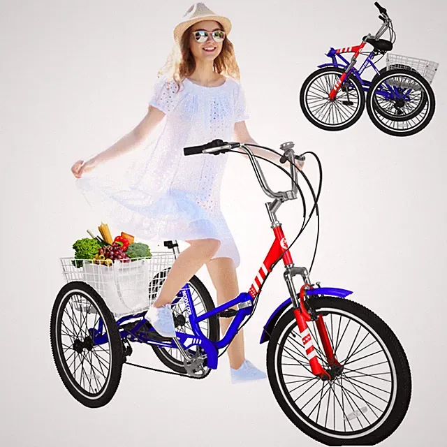 Folding Tricycle 24" 7 Speed Trikes 3-Wheels Bikes Discount Multi-color,Updated