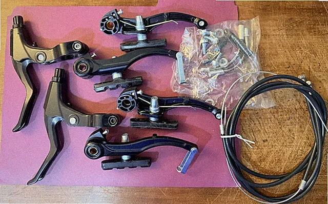 New Complete Bicycle V-Brake Set with Brake Levers, Cables & Hardware - Black